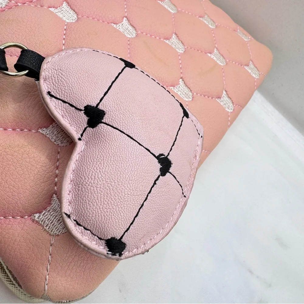 Betsey Johnson Love Betsey Pink Cat Quilted Clutch with Heart‎ Charm